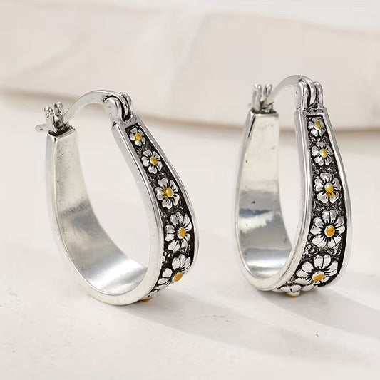Vintage Meadow Daisy Elegance Hoop Earrings