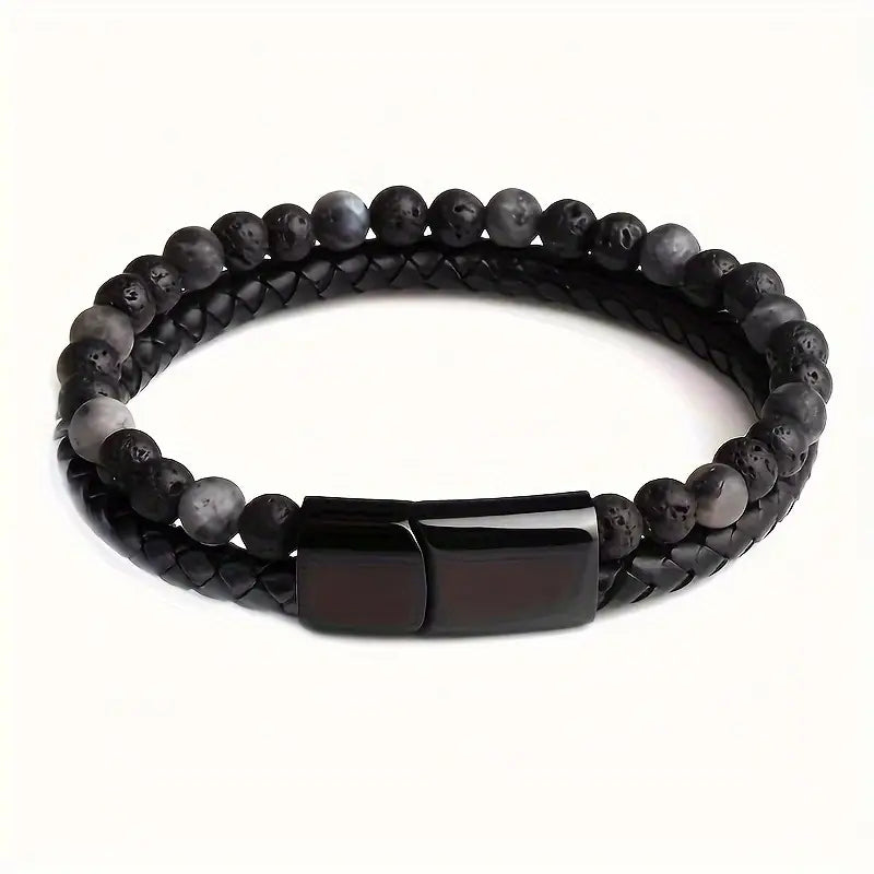 Luxurious Men's Twofold Layer Faux Leather Bracelet