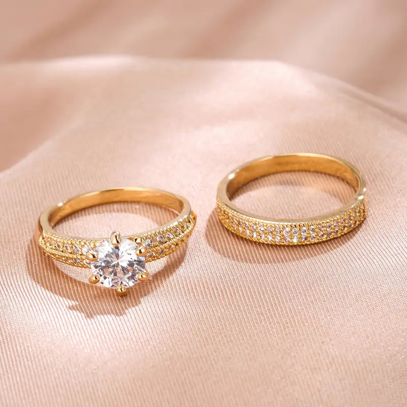 Gold Zirconia Eternity Rings Set