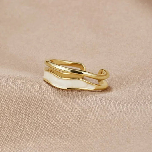 Elegant Gold Ring with White Enamel