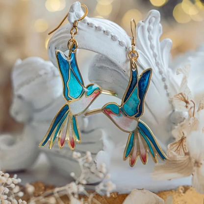 Blue Enamel Hummingbird Luxe Earrings